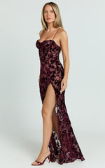 Violeta Maxi Dress - Corset Front Burnout Dress in Wine