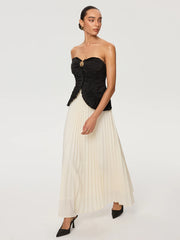 Color-Block Strapless Pleated Chiffon Maxi Dress