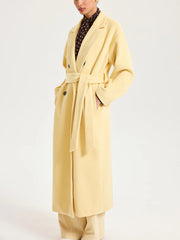 Belted Double-Breasted Lapel Long Coat
