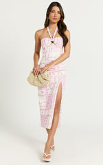 Amalie The Label - Lana Halter Corset Midi Dress in Mosaic Paradise Print