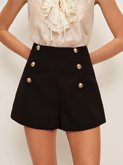 High-Waist Double-Breasted Button Shorts