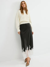 Lace Hem Satin Maxi Skirt
