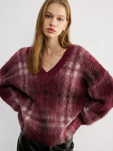 Plaid V-Neck Wool-Blend Sweater