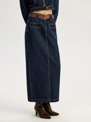 Belted Denim Maxi Skirt