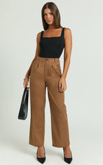 Celenia Linen Pants - High Waisted Wide Leg Pants in Tobacco