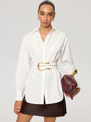 Cotton Blend Shirt with Metal Buckle Belt