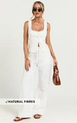 Hamilton Linen Pants - Straight Elasticated Mid Waist Pants in White