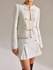 Metal Detail Knot Button Tweed Jacket