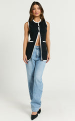 Callie Top - Longline Recycled Knitted Vest in Black/White