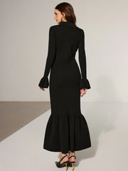 Mermaid Hem Collared Knit Maxi Dress