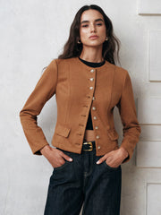 Metal Button Suede Effect Jacket