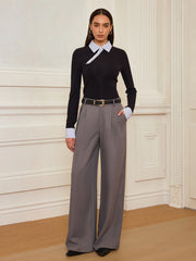 Striped Shirt Panel Ribbed Knit Top