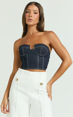 Carol Top - Denim Corset Top in Dark Raw Denim
