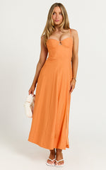 Amalie The Label - Ray Corset Panel Tie Back Midi Linen Dress in Orange