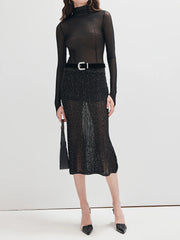 Mock Neck Sheer Mesh Thin T-Shirt