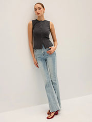 Cotton-Blend Ribbed Button Tank Top