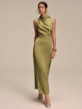 Satin Mock Neck Sleeveless Maxi Dress