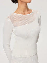 Sheer Panel Ribbed Knit Top
