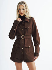 Collared Belted Utility Trench Coat