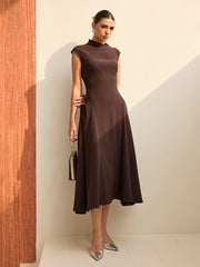 Asymmetrical Neck Cap Sleeve Maxi Dress