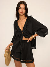 Ruffled Button Chiffon Top and Shorts Set