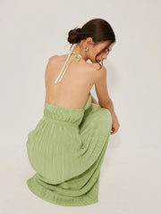 Pleated Halter Backless Dress