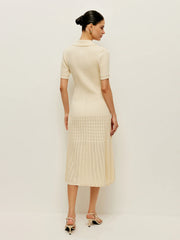 Knit Hollow Buttoned Polo Dress