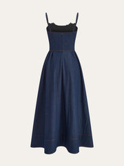 Lace Trim Denim Cami Maxi Dress