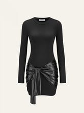 Faux Leather Paneled Knit Long Sleeve Mini Dress