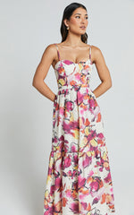 Adara Midi Dress - Strappy Bustier Dress in Dahlia Dusk Floral