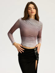 Gradient Mesh Long Sleeve Top