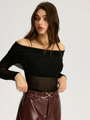 Bra-Free Off-Shoulder Long Sleeve T-Shirt
