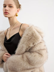 Wide Lapel Faux Fur Cropped Coat