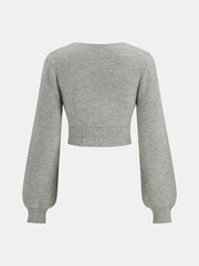 Twist Front Long Sleeve Cropped Knit Top