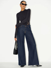 Metal Buckle Stand Collar Long Sleeve Bodysuit