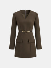 Belted V-Neck Tailored Dress