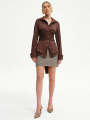 Long-Sleeve Wrap-Waist Back-Bow Shirt