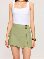 Cotton & Linen Asymmetrical Wrap-Front Skort