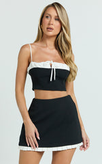 Makenzie Top - Tie Front Corset Cami Top in Black