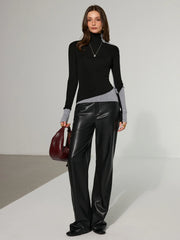 Two-Tone Turtleneck Wool Blend Sweater