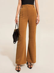 Suede Effect Mid-Waist Paneled Pants