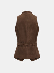 Belted Suede Effect Button-Front Vest