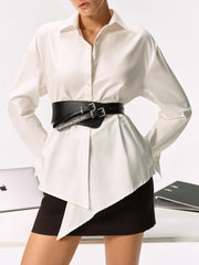 Double Buckle PU Leather Wide Belt