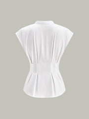 Mandarin-Collar Cap-Sleeve Peplum Shirt