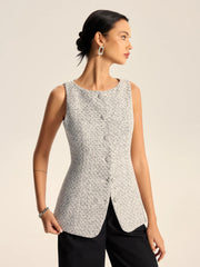 Textured Tweed Button Vest