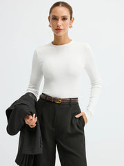 Ribbed Crew Neck Long Sleeve T-Shirt