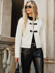 Cable-Knit Cardigan with Buckle Closure