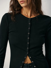 Button-Front Fitted Ribbed T-Shirt