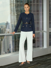 Metal Button Belted Tweed Jacket