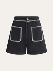 Contrast Trim Denim Shorts